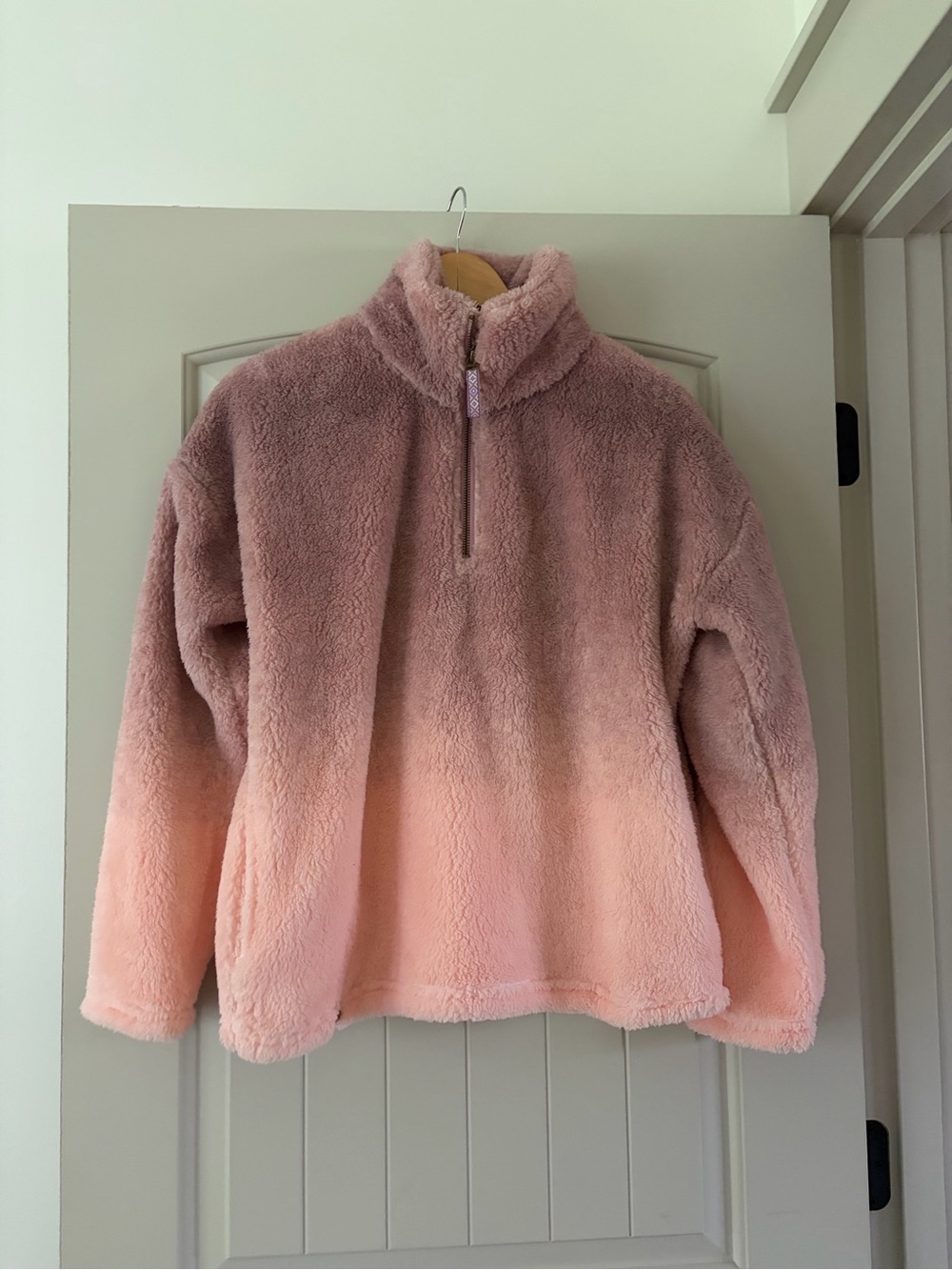 Simply Southern Pink Ombre Plush Sherpa Quarter Zip Pullover Sweater - Size L